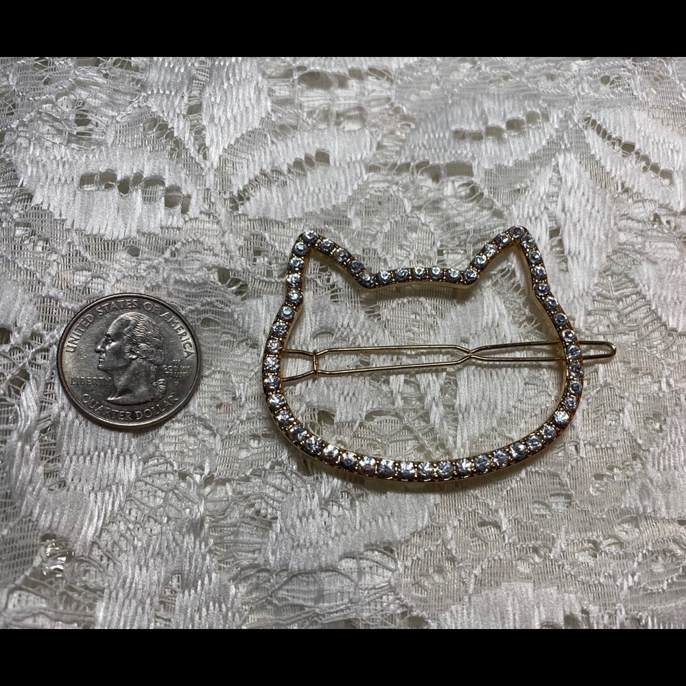 Forever21 Gold Cat with White Rhinestone Hair Clip